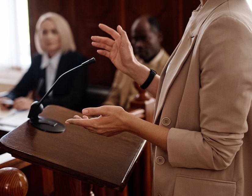 Attorney presenting case details to client