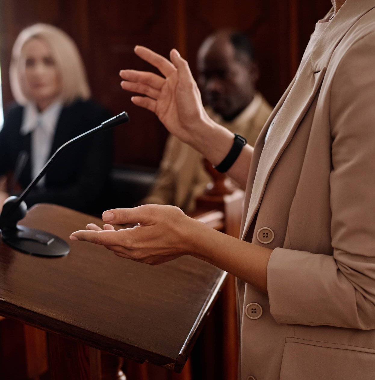 Attorney presenting case details to clients